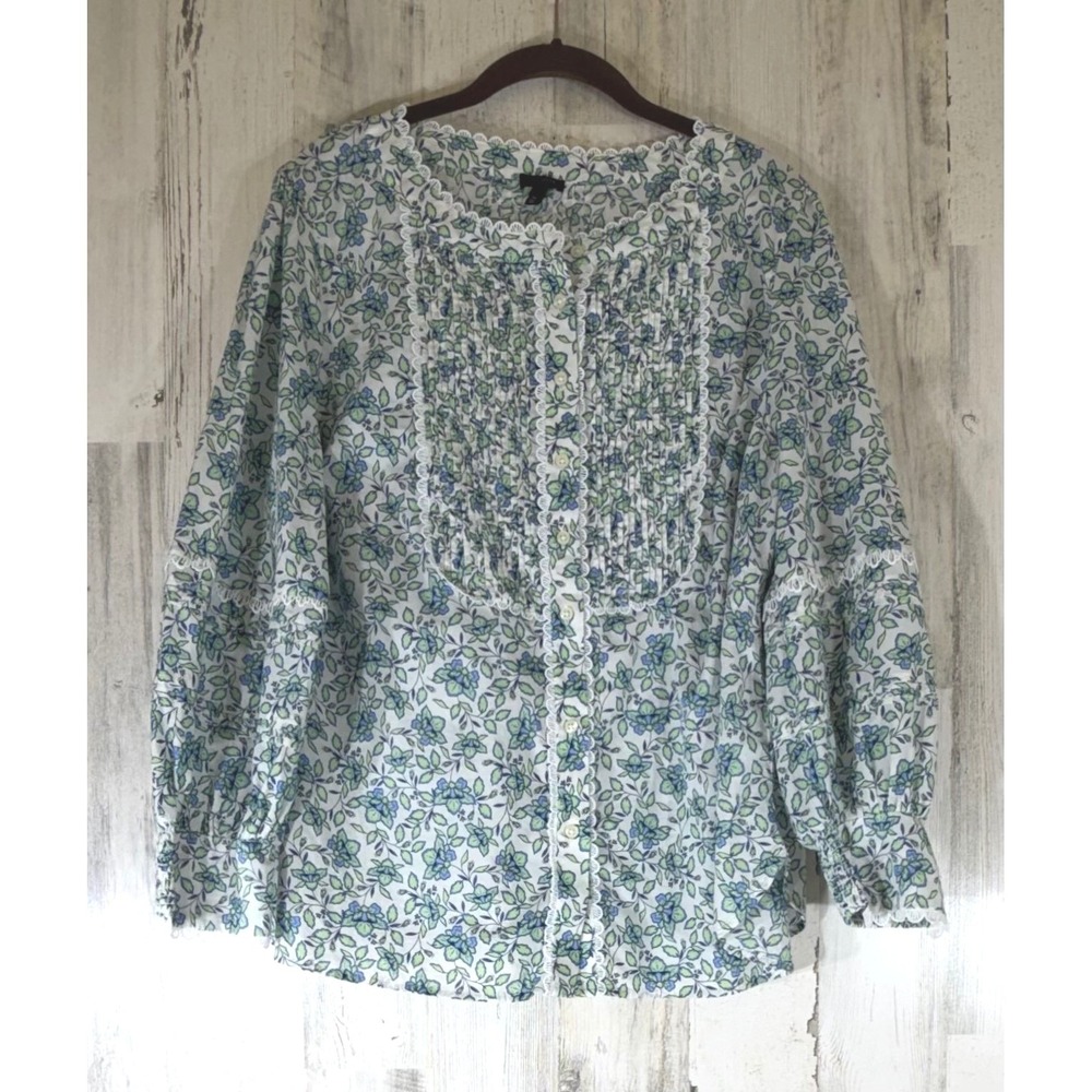 Talbots Blouse 2XP Floral Pintuck Pleats Lace Garden Party Cottagecore Boho